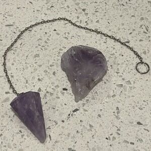 Amethyst Crystal Pendulum & Raw‎ Stone Set – Healing, Chakra, Divination Tool